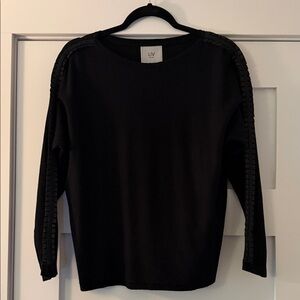 LIV Black Women's Crew Neck Sweater with Ribbon/Bead Details